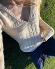 Rase le sol Sculpted V-Neck Cable Knit Top