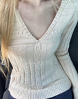 Rase le sol Sculpted V-Neck Cable Knit Top