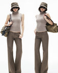 IAMXIAA Retro Slim-Fit Turtleneck Sleeveless Wool Knit Top with Ribbed Hem