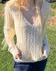 Rase le sol Sculpted V-Neck Cable Knit Top