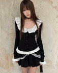 Rase le sol Romantic Lace Ruffle Long Sleeve Top & Layered Mini Skirt Set
