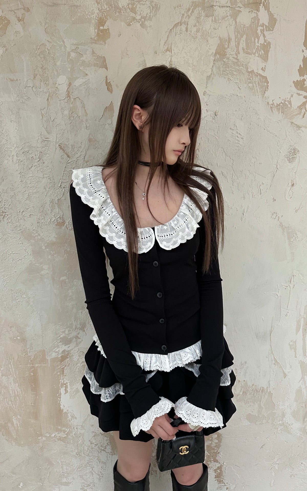 Rase le sol Romantic Lace Ruffle Long Sleeve Top &amp; Layered Mini Skirt Set