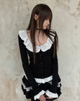 Rase le sol Romantic Lace Ruffle Long Sleeve Top & Layered Mini Skirt Set