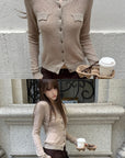 Rase le sol Fitted Button-Up Knit Cardigan