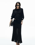 IAMXIAA Asymmetric Off-Shoulder Sheer Knit Top & Maxi Skirt Set