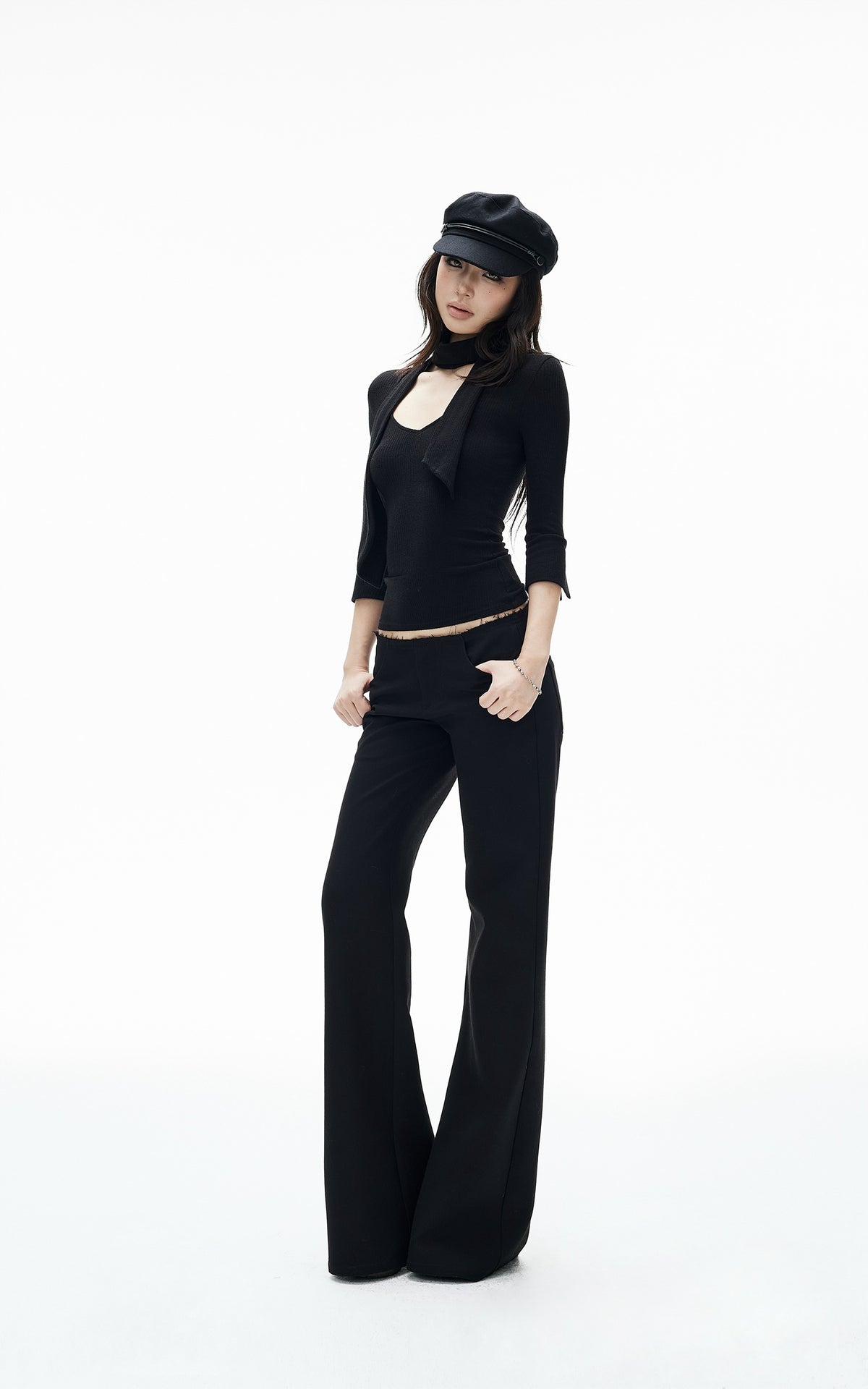 IAMXIAA Low-Rise Raw-Edge Tailored Flared Pants