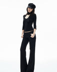 IAMXIAA Scarf-Neck Ribbed Slim-Fit Top with Three-Quarter Sleeves