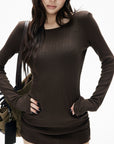 IAMXIAA Ruched Ribbed Longline Slim-Fit Knit Top