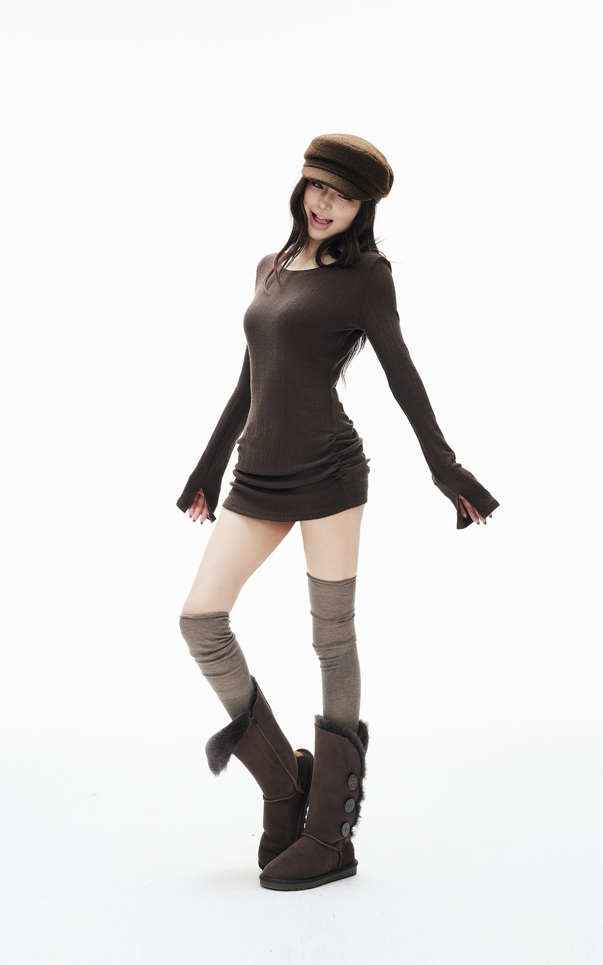 IAMXIAA Ruched Ribbed Longline Slim-Fit Knit Top