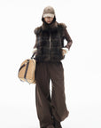IAMXIAA Chocolate Brown Oversized Collar Fox Fur Sleeveless Vest