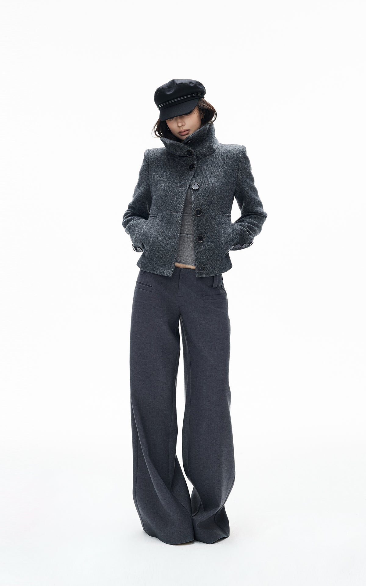 IAMXIAA Sculpted Funnel-Neck Fitted Jacket with Structured Shoulders