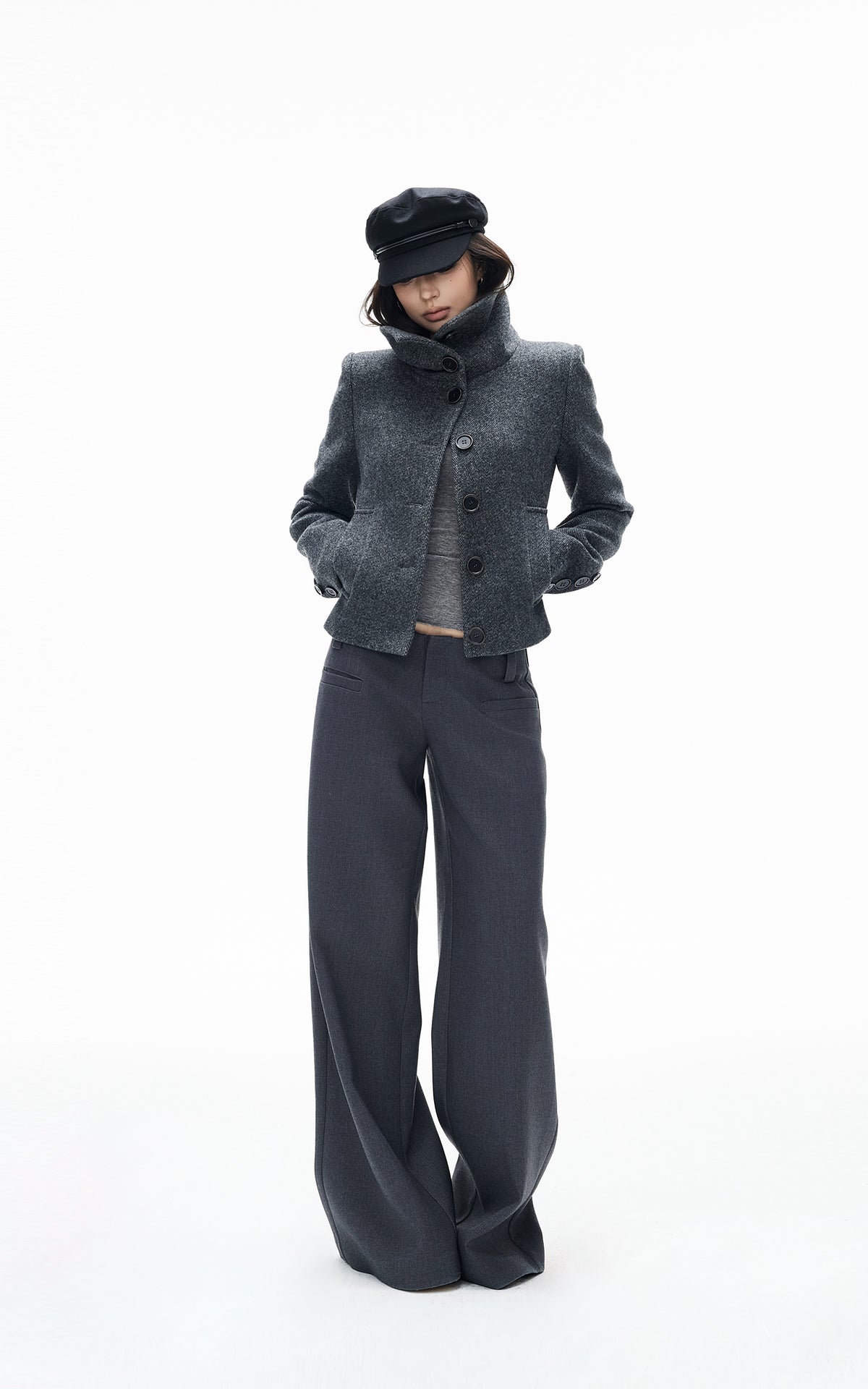 IAMXIAA Low-Rise Tailored Extra Wide-Leg Pants with Minimal Welt Pocket Details
