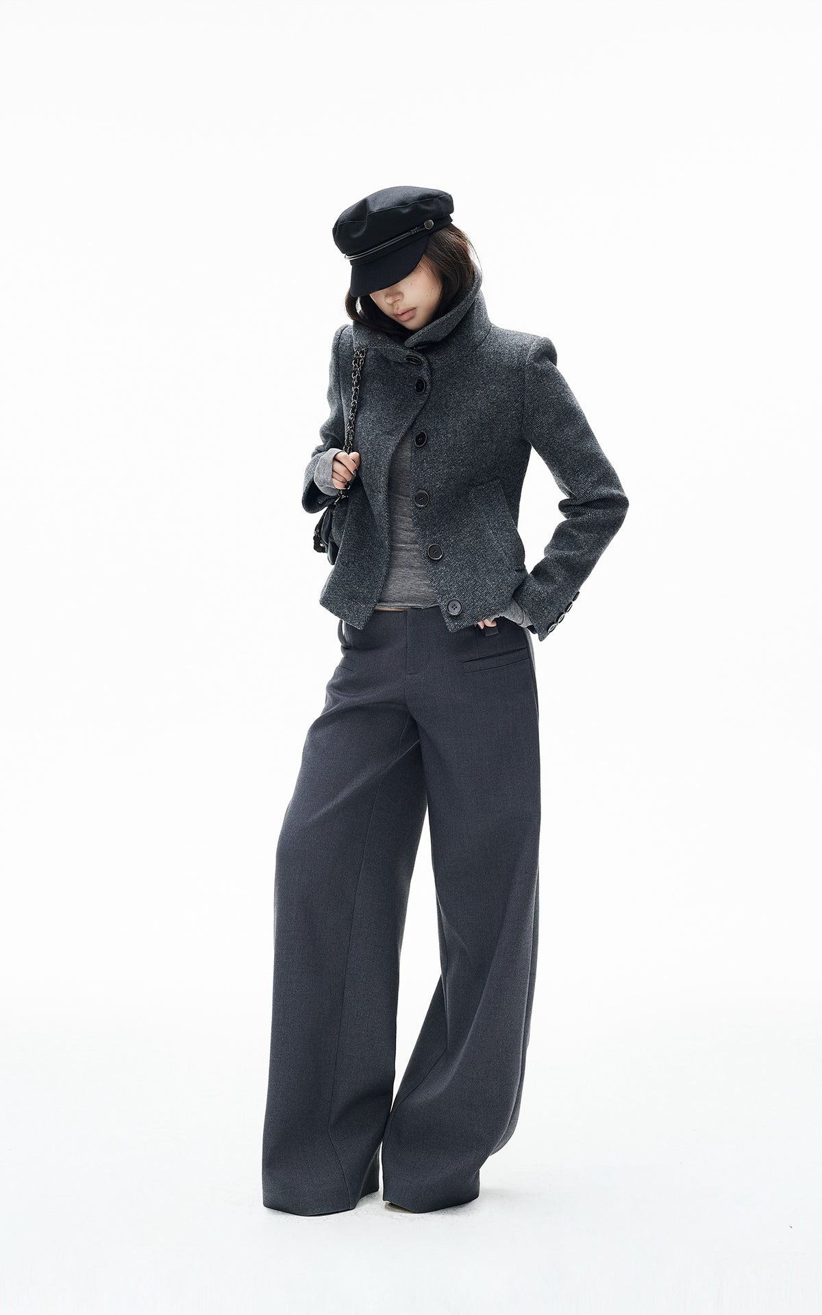 IAMXIAA Sculpted Funnel-Neck Fitted Jacket with Structured Shoulders