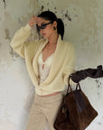 ROVENTE Shawl Collar Ribbed Knit Cardigan