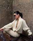 ROVENTE Shawl Collar Ribbed Knit Cardigan
