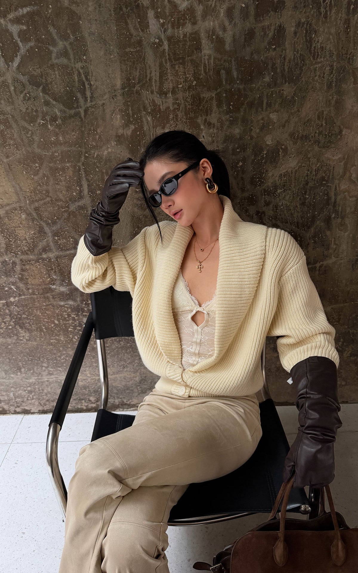 ROVENTE Shawl Collar Ribbed Knit Cardigan