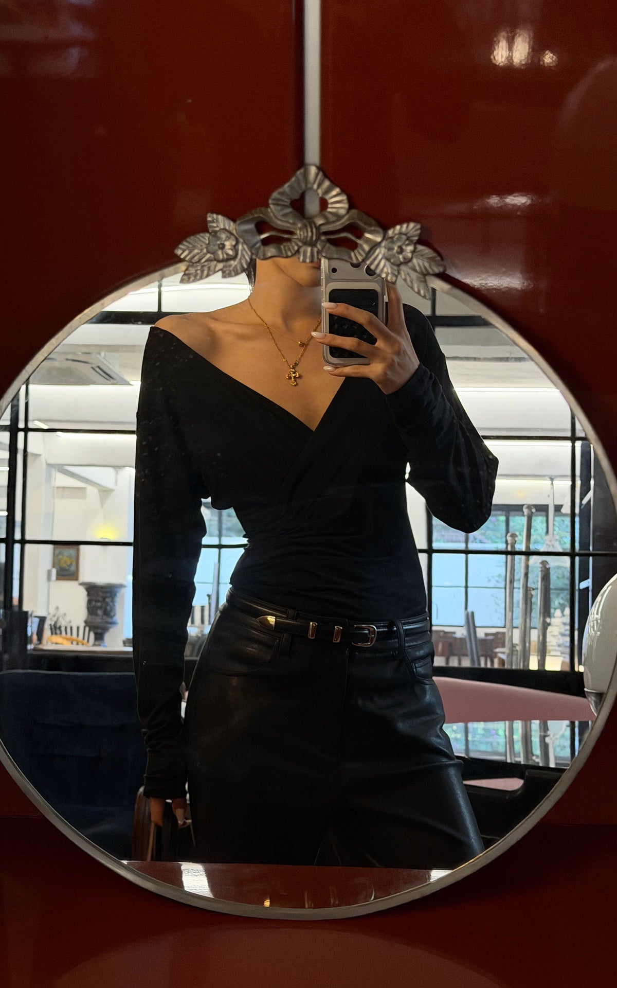 ROVENTE Plunging V-Neck Wrap-Effect Top with Ruched Waist &amp; Long Sleeves
