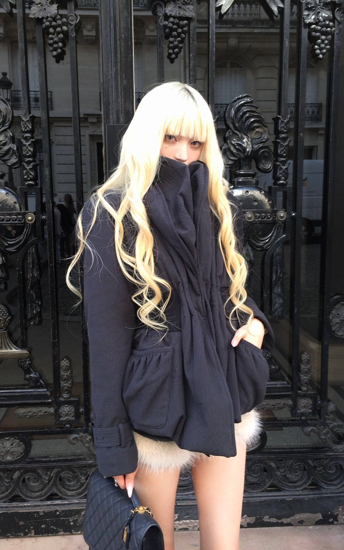 Rase le sol Sculpted Waist Draped Collar Puffer Jacket