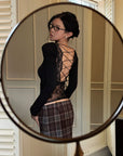 Hydrae Lace-Up Open-Back Top & Asymmetric Plaid Skirt Set