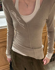 Rase le sol Asymmetric Layered Two-Piece Long Sleeve Top