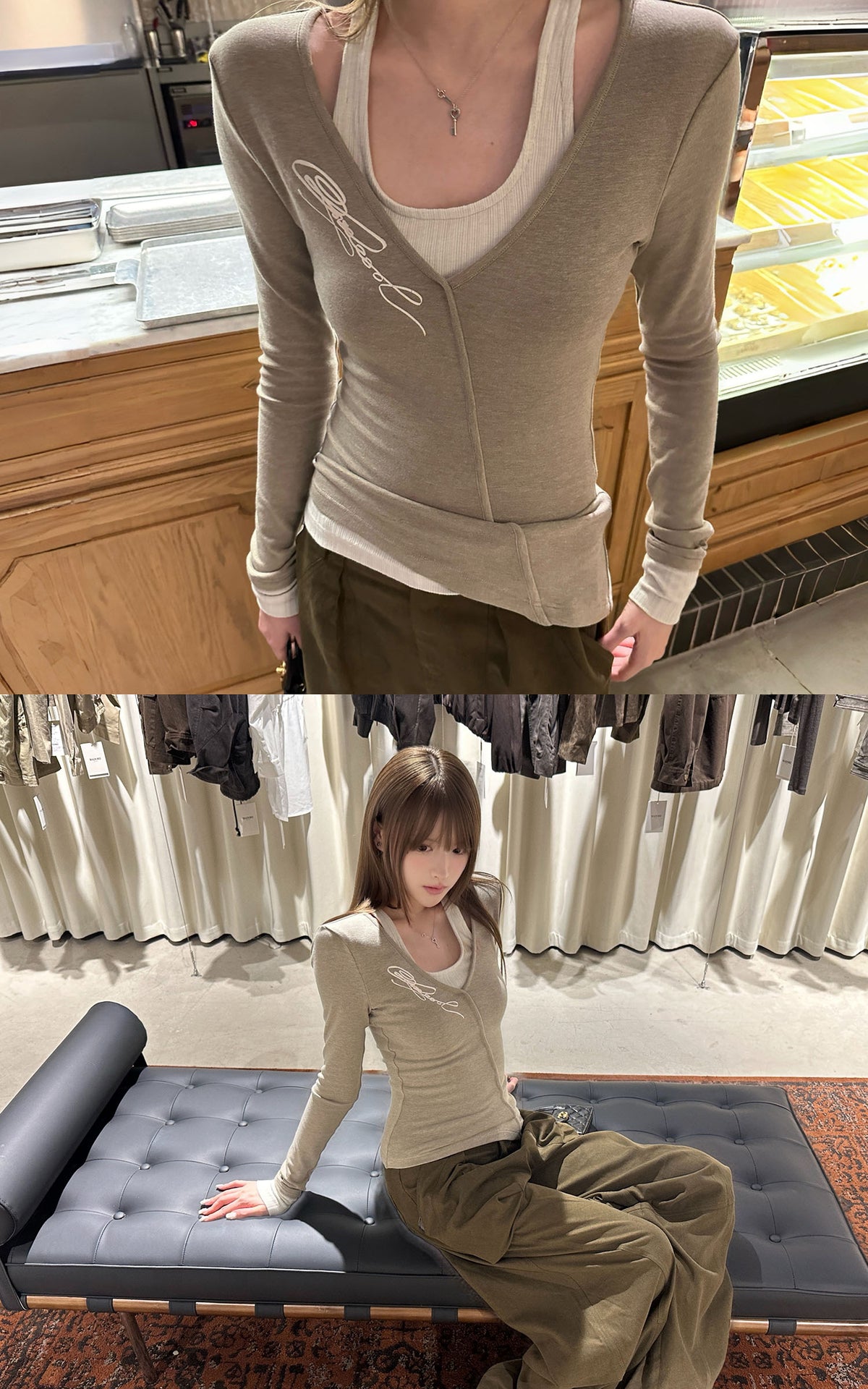 Rase le sol Asymmetric Layered Two-Piece Long Sleeve Top