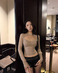 Hydrae Cutout Lace Top & Leather-Look Shorts Set