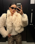 ROVENTE Curly Plush Cropped Jacket with Statement Collar & Rounded Front