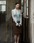 Hydrae High-Waisted Faux Leather Midi Pencil Skirt with Belt Loops and Contrast Satin Hem