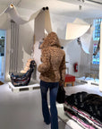 Rase le sol Leopard Plush Zip-Up Jacket with Sculpted Waist & Ear-Detail Hood