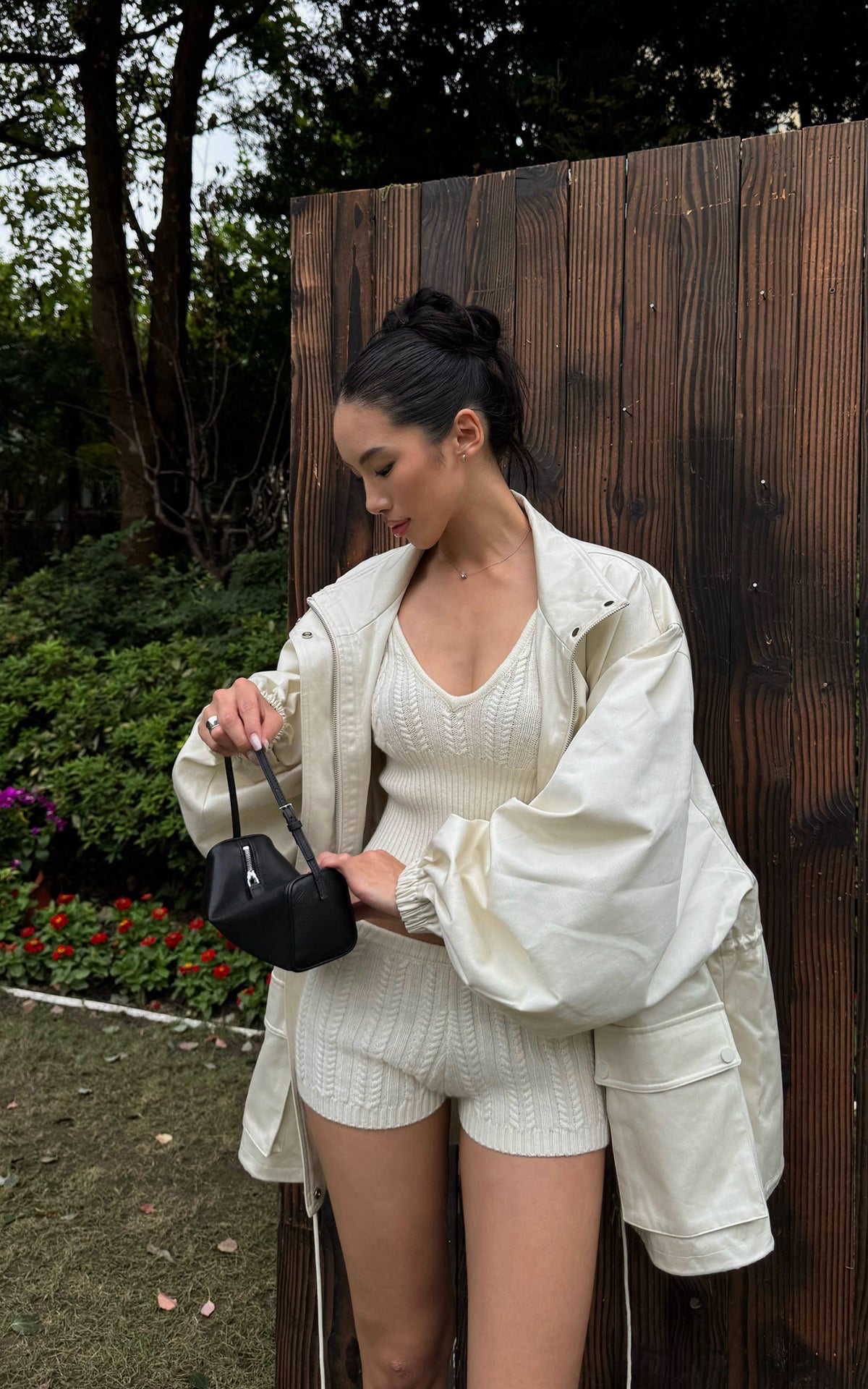 ROVENTE Plunging V-Neck Cable-Knit Sweater &amp; Mini Shorts Set with Ribbed Waist
