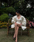 ROVENTE Plunging V-Neck Cable-Knit Sweater & Mini Shorts Set with Ribbed Waist