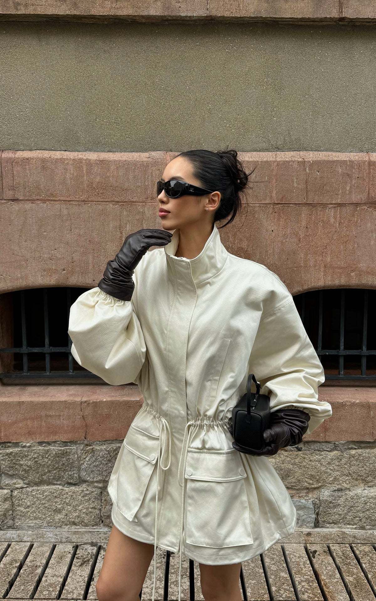 ROVENTE Stand-Collar Drawstring Utility Jacket with Voluminous Sleeves