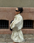 ROVENTE Stand-Collar Drawstring Utility Jacket with Voluminous Sleeves