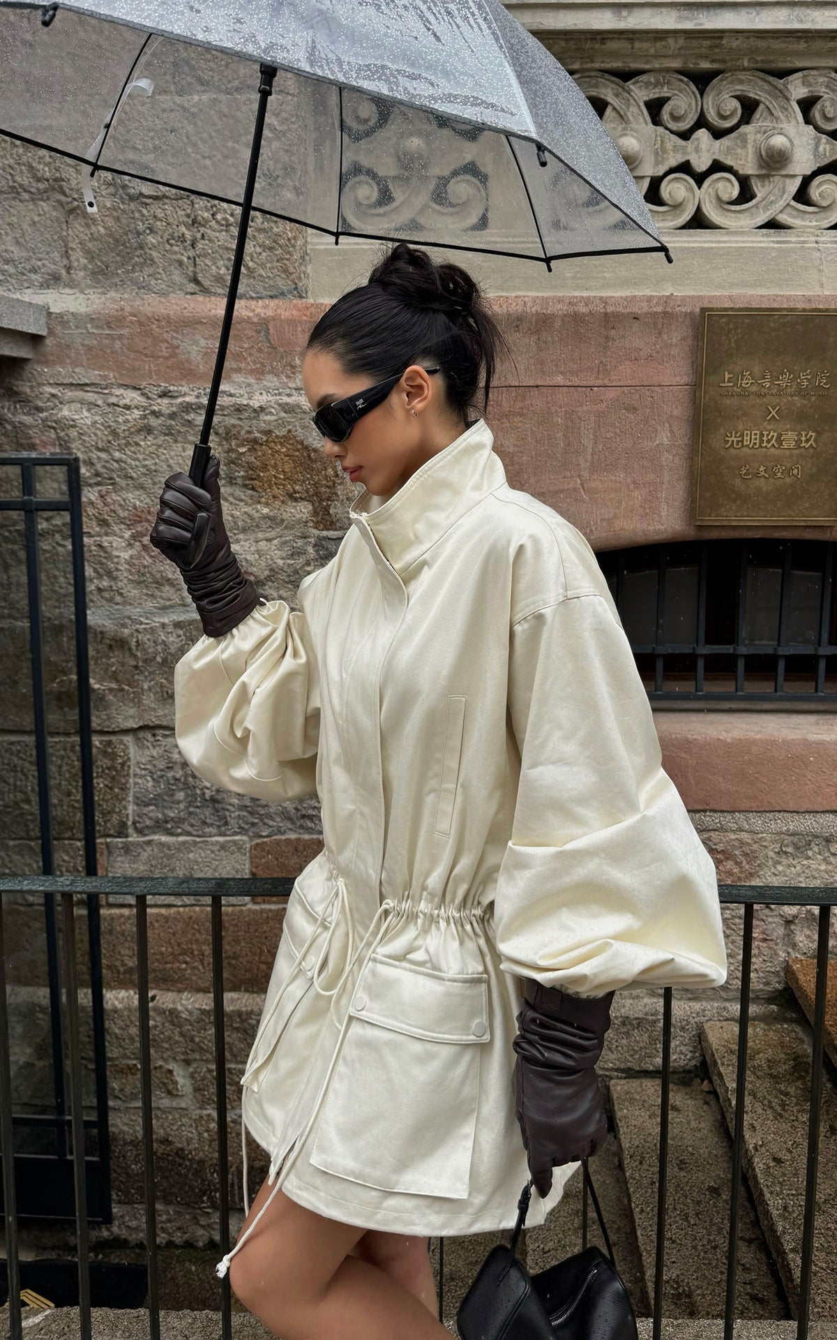ROVENTE Stand-Collar Drawstring Utility Jacket with Voluminous Sleeves
