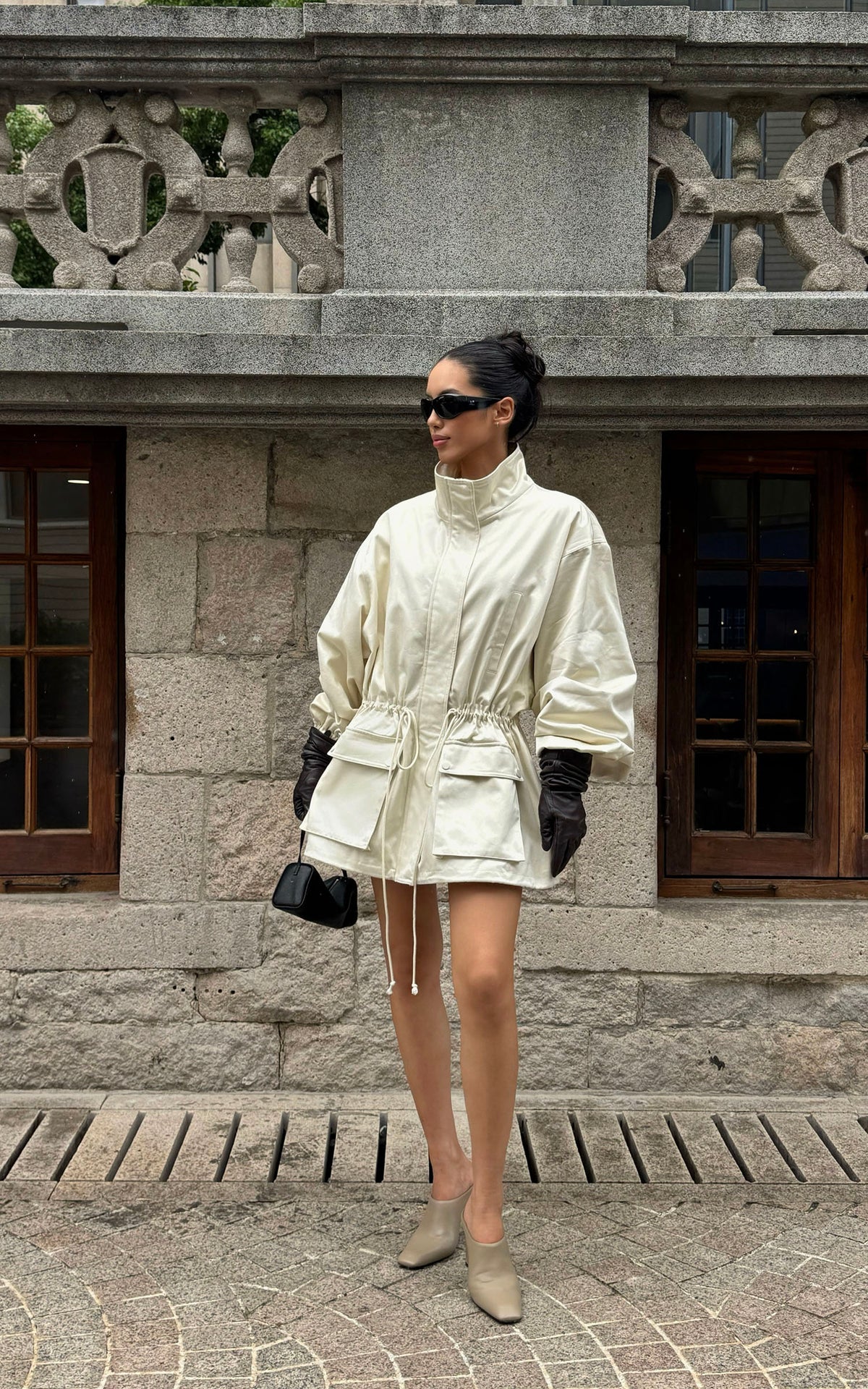 ROVENTE Stand-Collar Drawstring Utility Jacket with Voluminous Sleeves