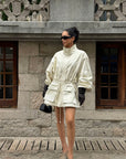 ROVENTE Stand-Collar Drawstring Utility Jacket with Voluminous Sleeves