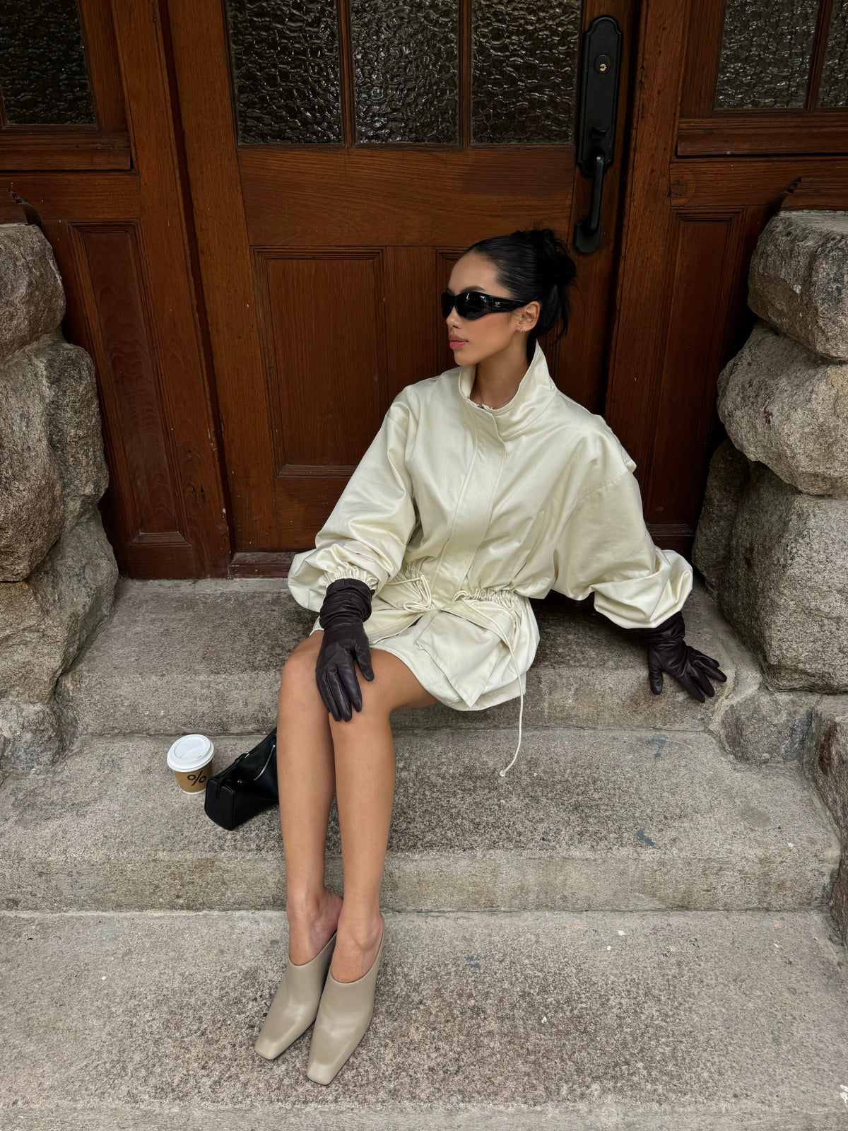 ROVENTE Stand-Collar Drawstring Utility Jacket with Voluminous Sleeves