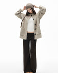 IAMXIAA Cardigan Boutonné Oversize en Maille Chinée avec Poches Plaquées