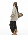 IAMXIAA Cardigan Boutonné Oversize en Maille Chinée avec Poches Plaquées
