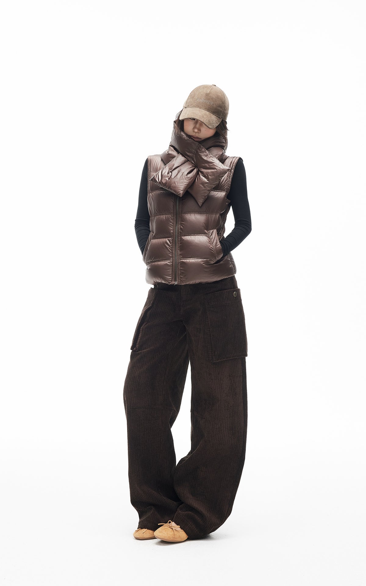 IAMXIAA Corduroy Wide Leg Cargo Pants with Utility Pockets