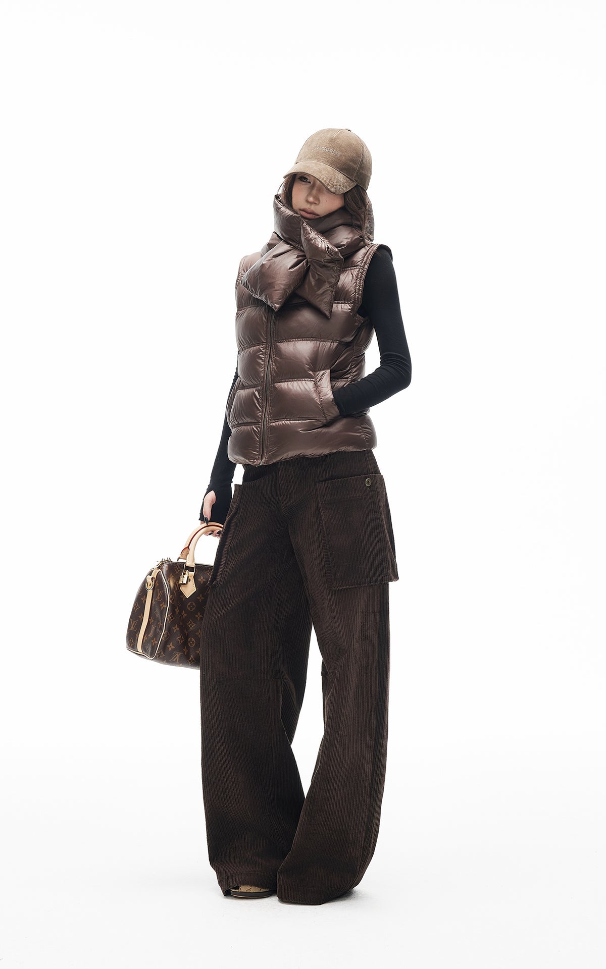 IAMXIAA Corduroy Wide Leg Cargo Pants with Utility Pockets