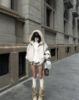 WARDEN EDGE Oversized Fur-Trim Hooded Zip-Up Jacket