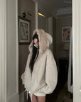 WARDEN EDGE Oversized Fur-Trim Hooded Zip-Up Jacket