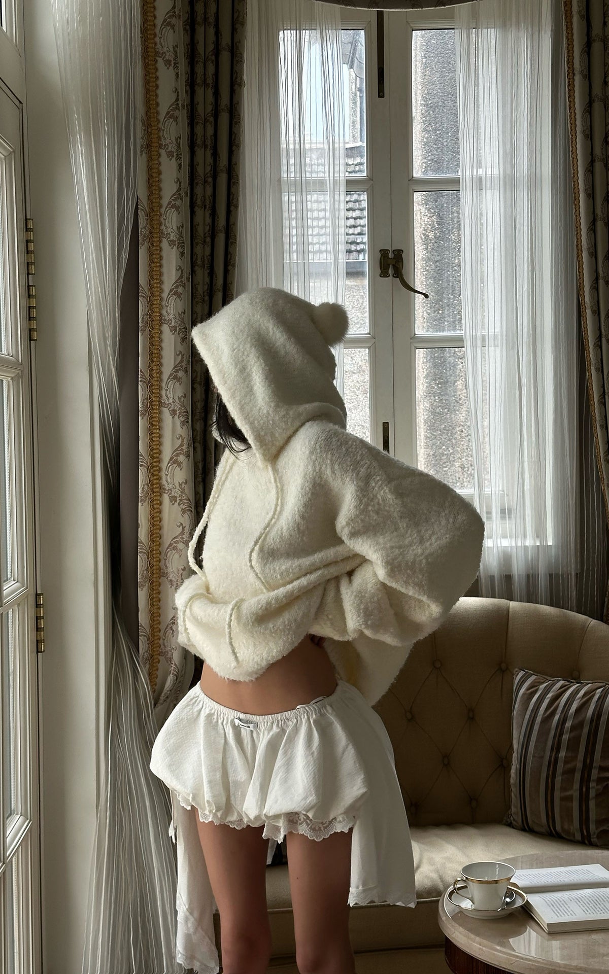 WARDEN EDGE Sweat à capuche en maille texturée oversize avec cordons extra-longs
