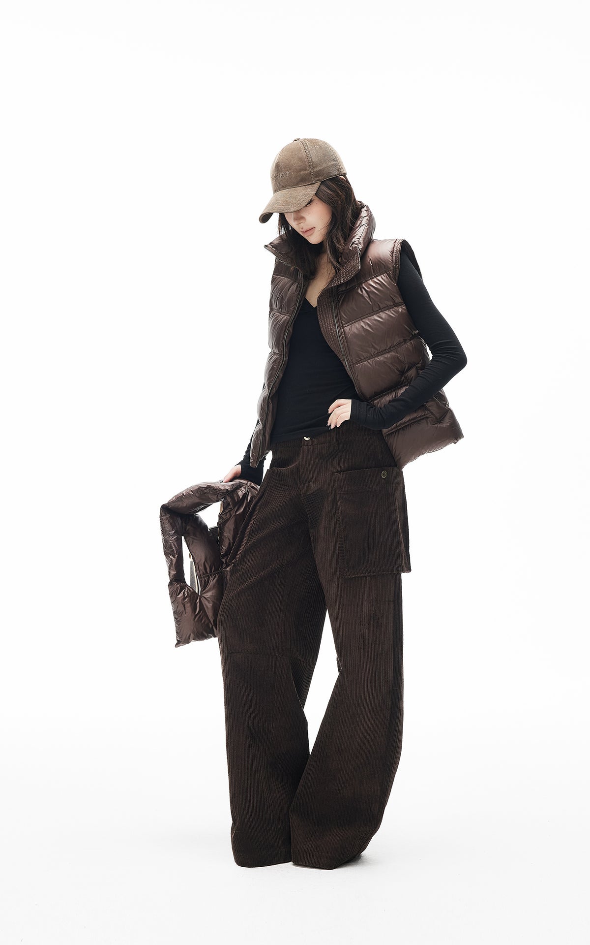 IAMXIAA Corduroy Wide Leg Cargo Pants with Utility Pockets