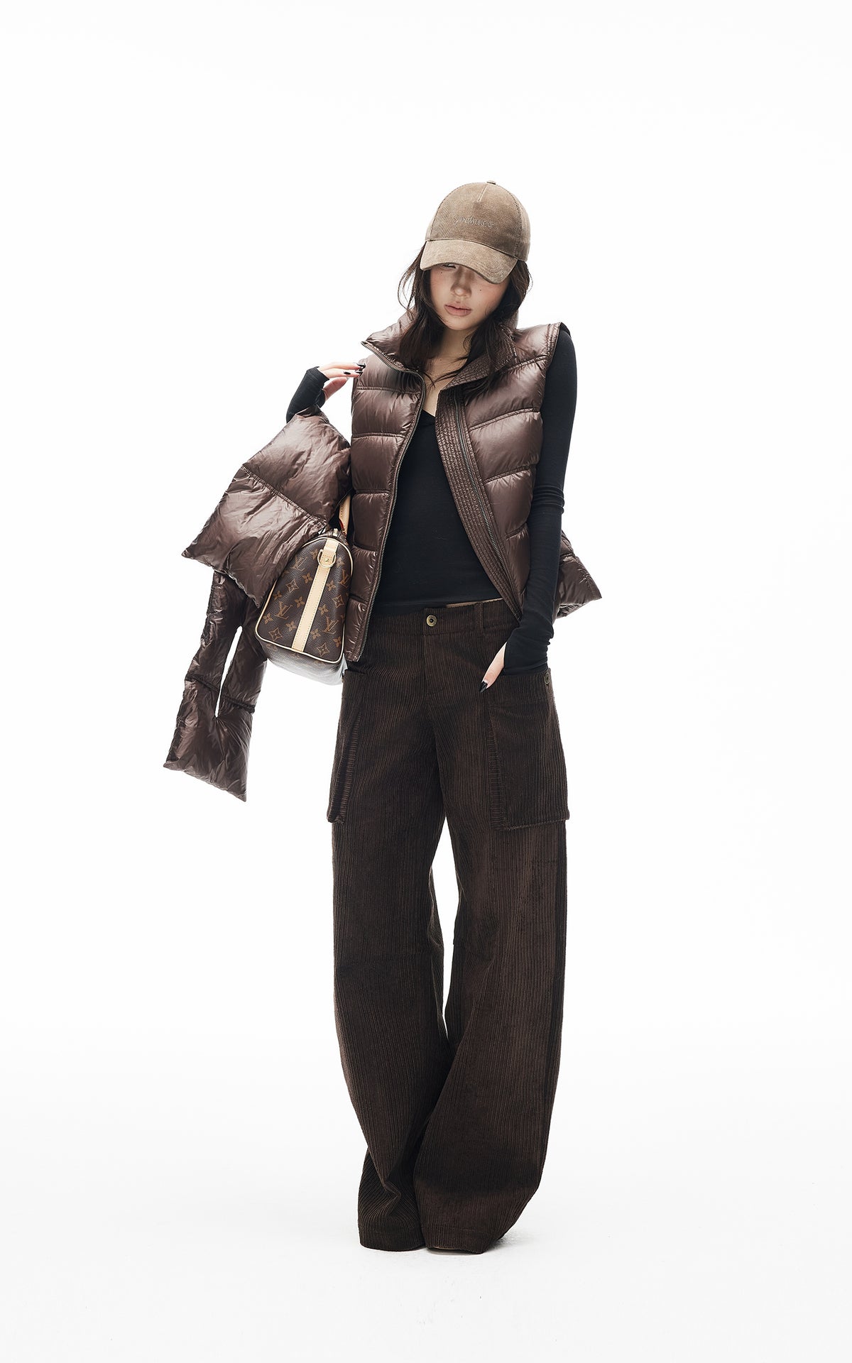 IAMXIAA Corduroy Wide Leg Cargo Pants with Utility Pockets
