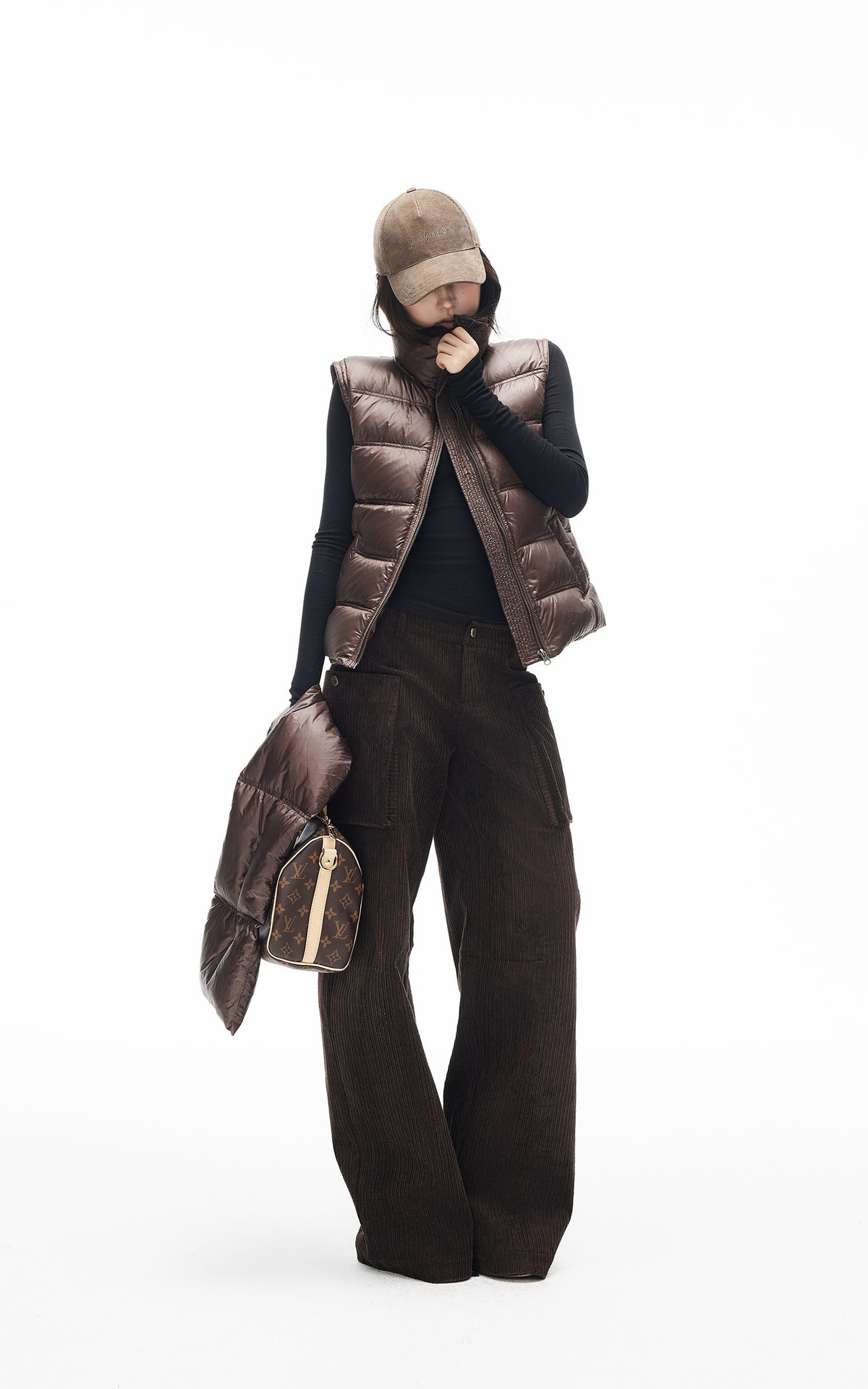 IAMXIAA Corduroy Wide Leg Cargo Pants with Utility Pockets