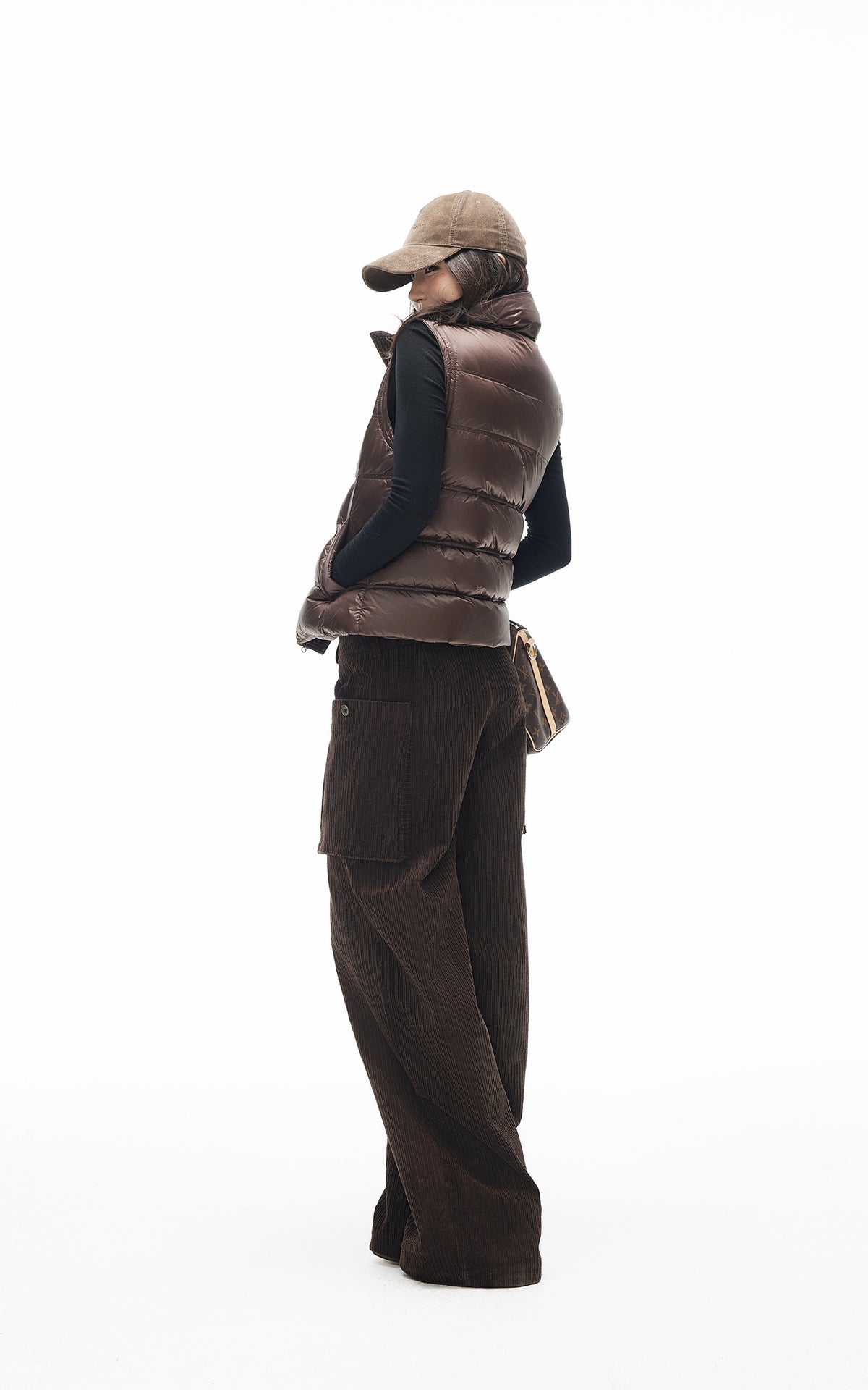 IAMXIAA Corduroy Wide Leg Cargo Pants with Utility Pockets