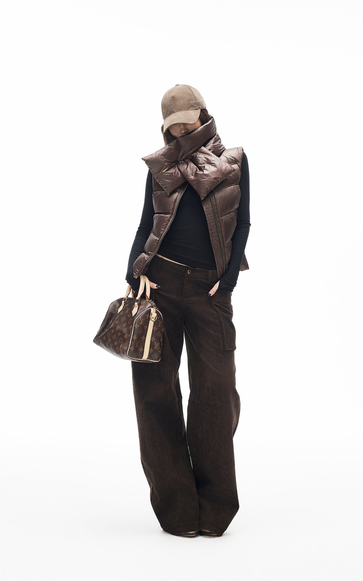 IAMXIAA Corduroy Wide Leg Cargo Pants with Utility Pockets