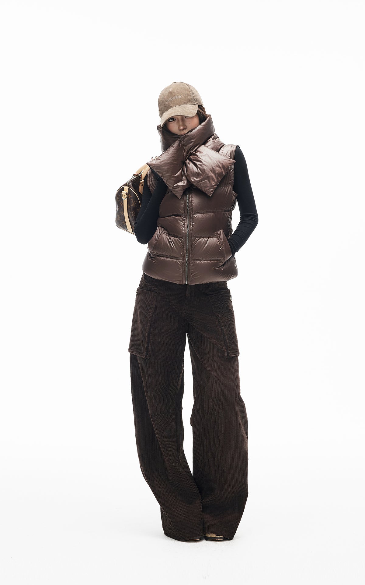 IAMXIAA Corduroy Wide Leg Cargo Pants with Utility Pockets